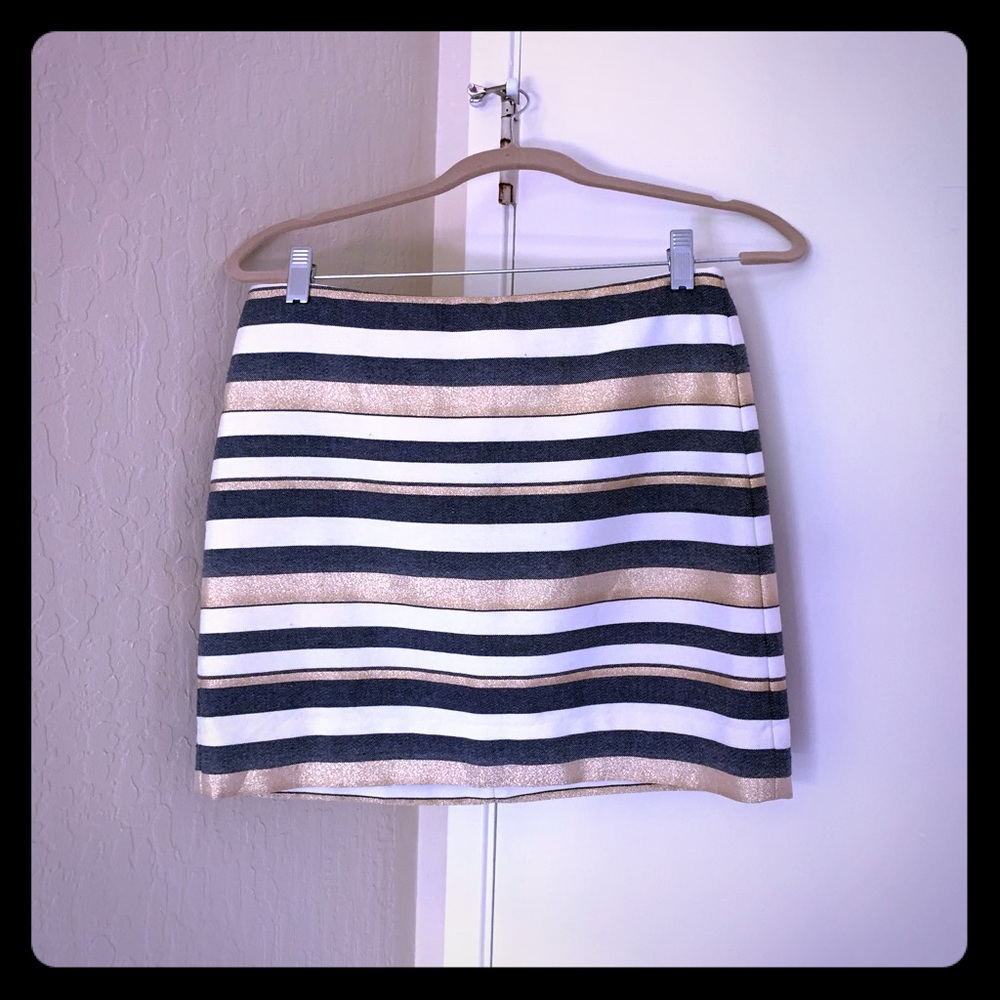 Jcrew strip gold mini skirt